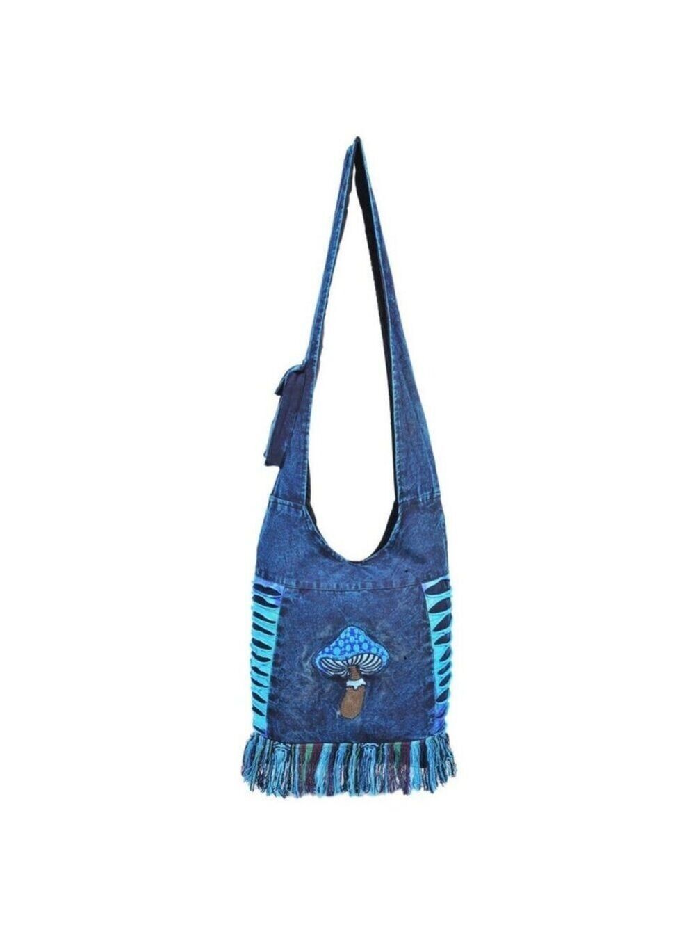 Mushroom Embroidered Hippie Boho Crossbody Cotton Hobo Bag - Picture 1 of 7